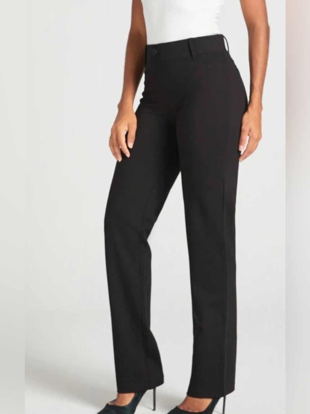 Betabrand Black Straight-Leg Classic Dress Pant Yoga Pants (DPYP) Medium Petite